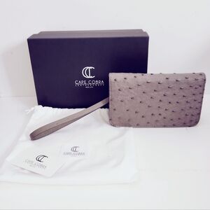 Small Gray Cape Cobra Ostrich Skin Clutch Wristlet